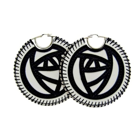 Loewe Leather Rose Whipstitch Large Statement Hoop Earrings